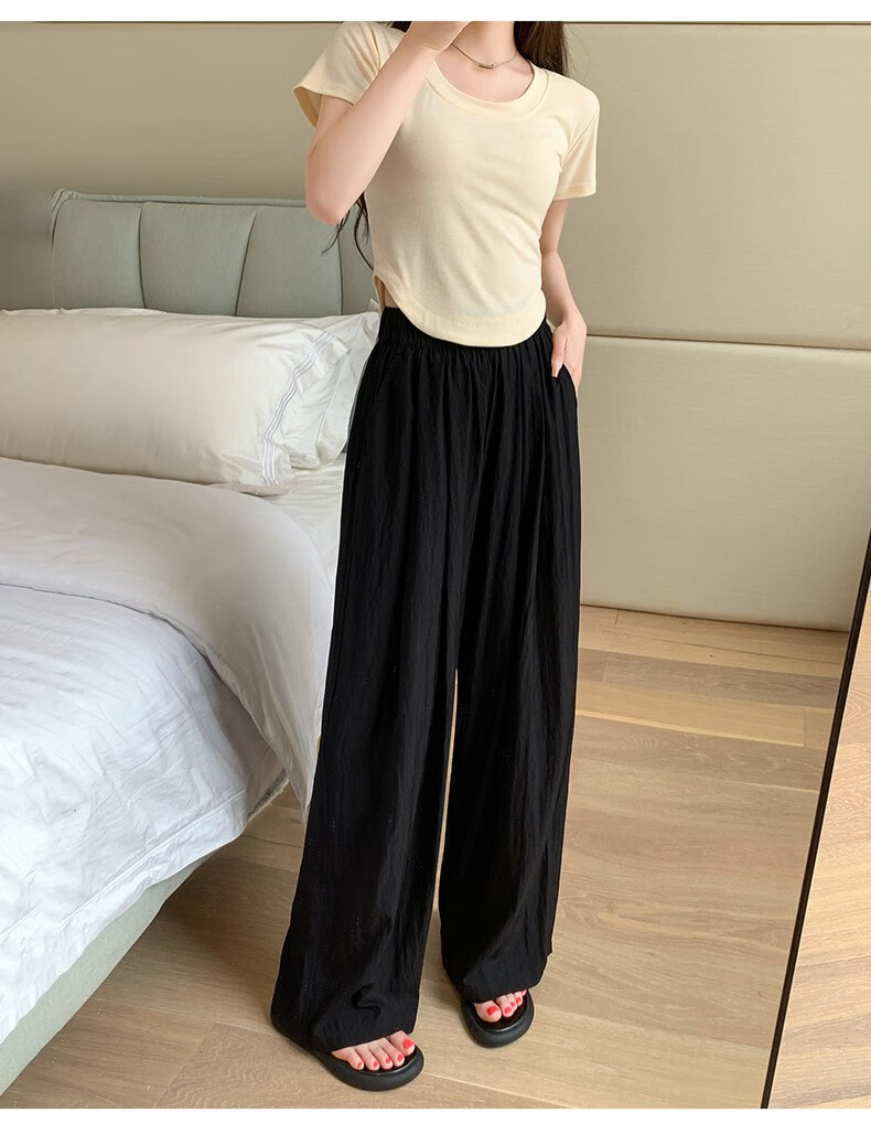 LangSha Ice Silk Wide-Leg Pants for Women, Summer High-Waisted Draping Straight Cotton Linen Casual Trousers, Japanese-Style Yamamoto Pants, Women's Lazy Style 21
