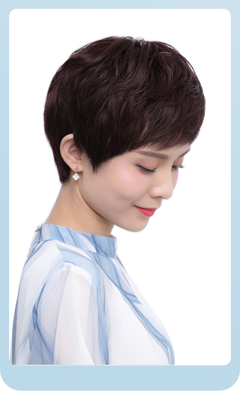 欧宝格oubaoge真发头套假发女短发自然全真人发丝中老年女士头套式