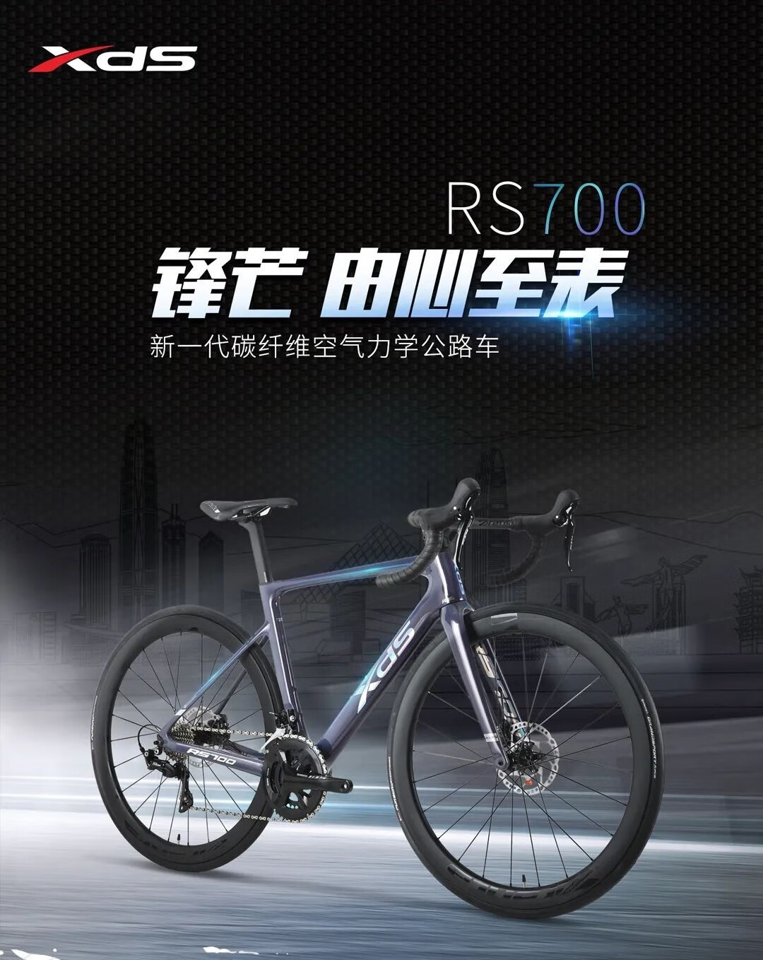 喜德盛公路自行车rs700碳纤维22变速气动专业竞赛筒轴油刹幻彩紫480mm