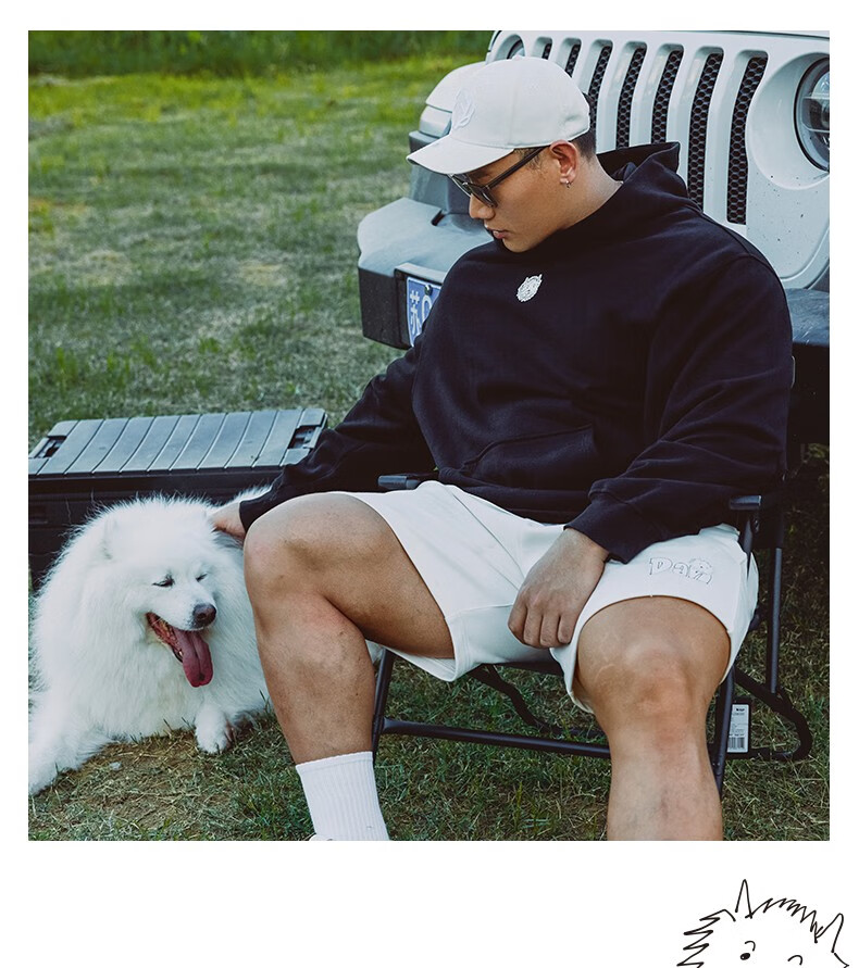 鹿家门鹿晨辉原创手绘爱犬dandan系列短裤五分裤宽松运动加绒短卫裤