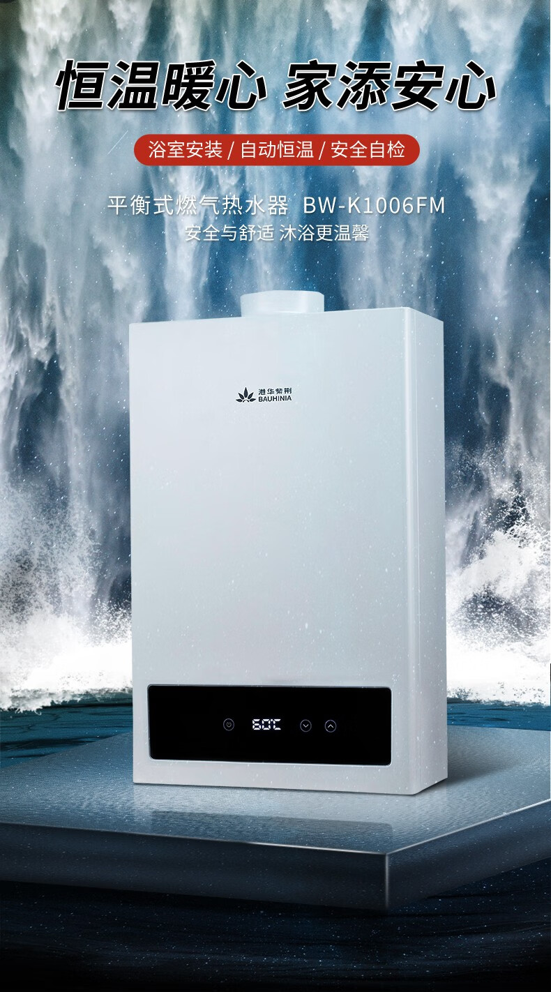 港华紫荆bwk1006fm平衡燃气热水器家用即热10升智能恒温型舒适款天然