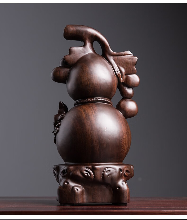 艺永轩黑檀木雕福字阴雕葫芦摆件工艺品董理长总经理办公室桌面玄关