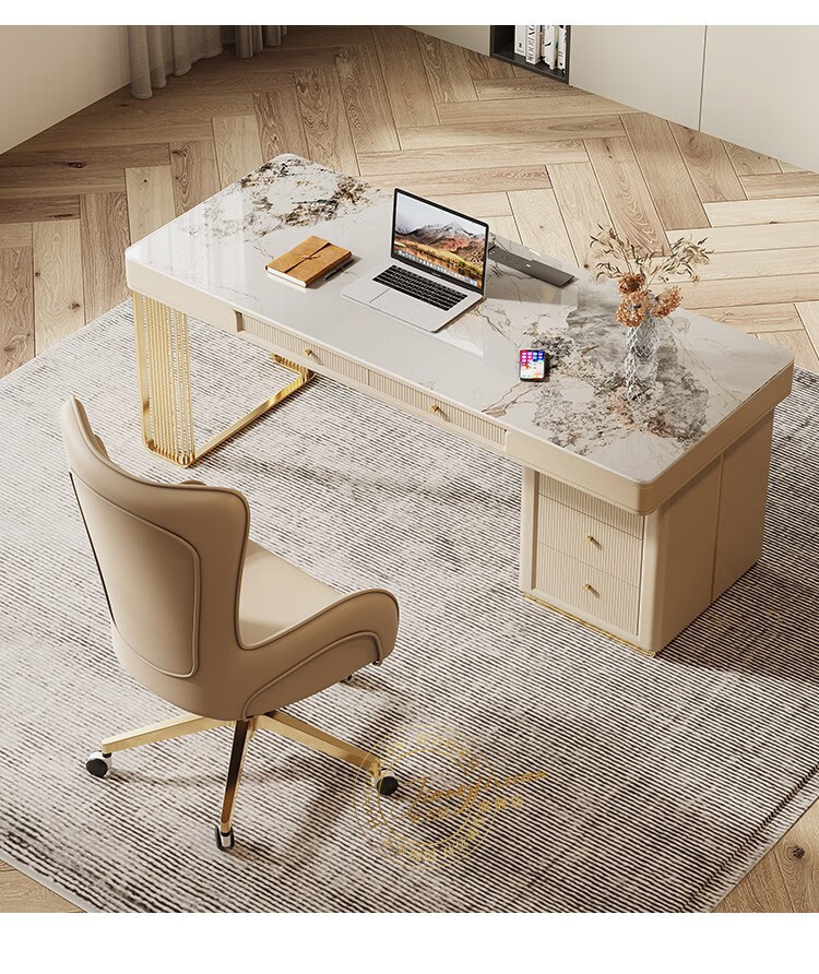 匠吉轩(jiangjixuan) 轻奢高端岩板书桌椅组合简约现代家用书房办公