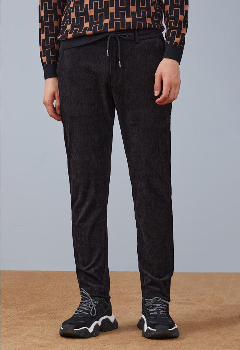 利郎男装运动松紧休闲裤男时尚休闲男裤黑色g0qxk001013794b