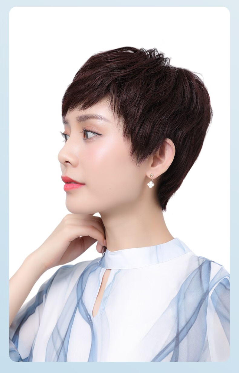 欧宝格oubaoge真发头套假发女短发自然全真人发丝中老年女士头套式