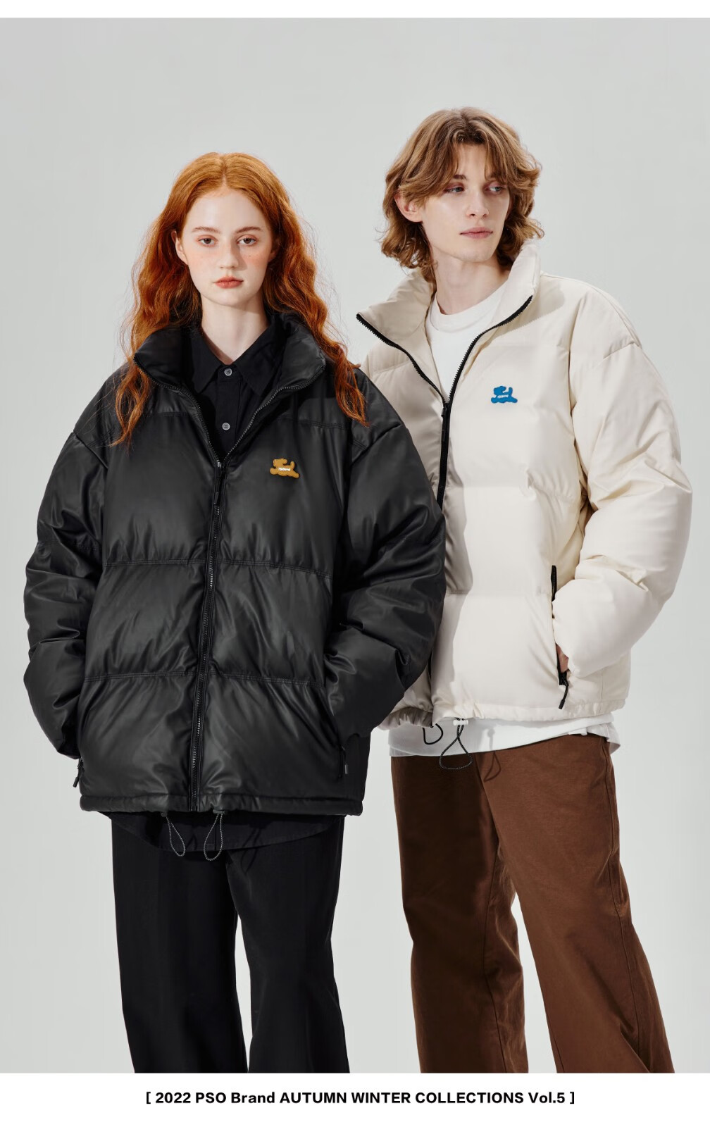 pso brand可爱小狗立领羽绒服男保暖白鸭绒加绒加厚冬季情侣外套 奶油