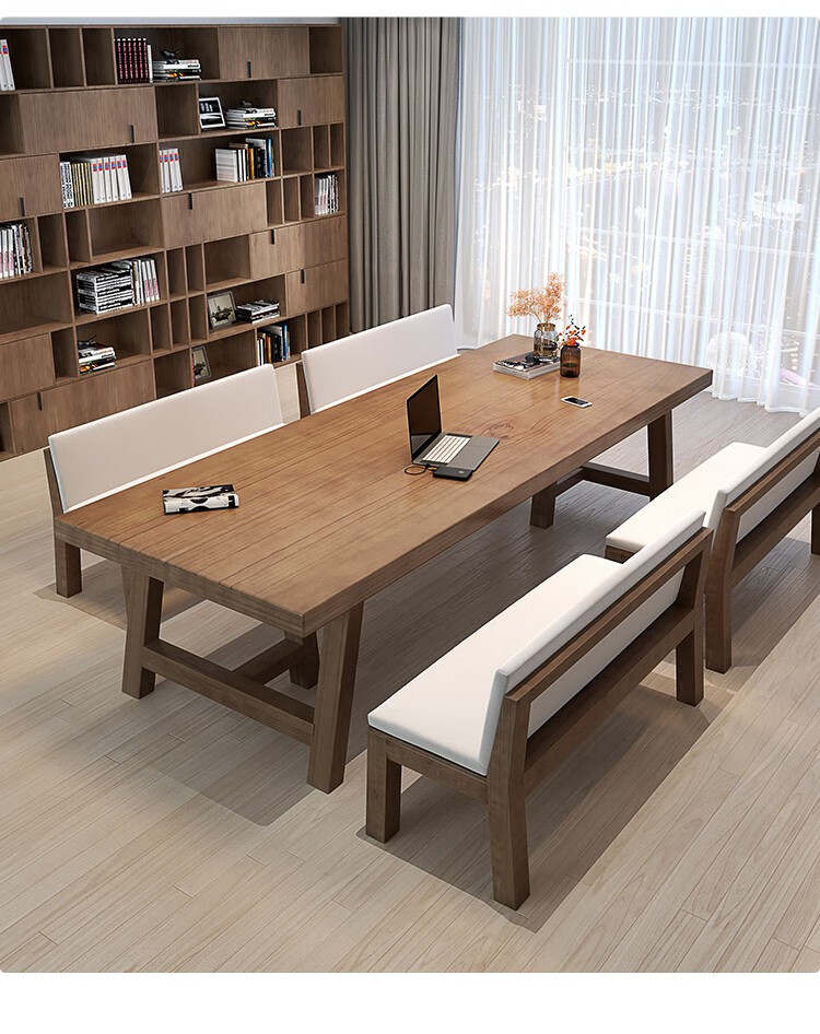 华梦简约现代客厅全实木大长书桌家用多人学习桌办公桌长方形工作台