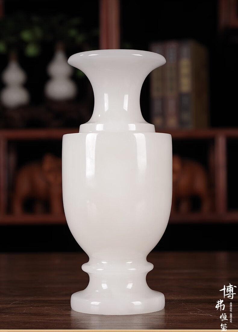 博弗恒玺天然玉石花瓶摆件客厅装饰品白玉手工玉雕工艺品家居电视柜