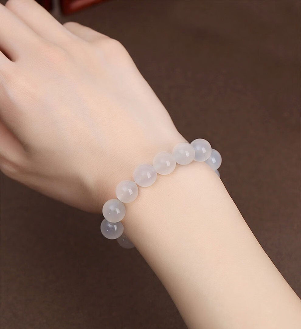 翡舞天然白玉髓手串男女款水晶玛瑙手链单圈水晶玉石情侣手串礼物礼品