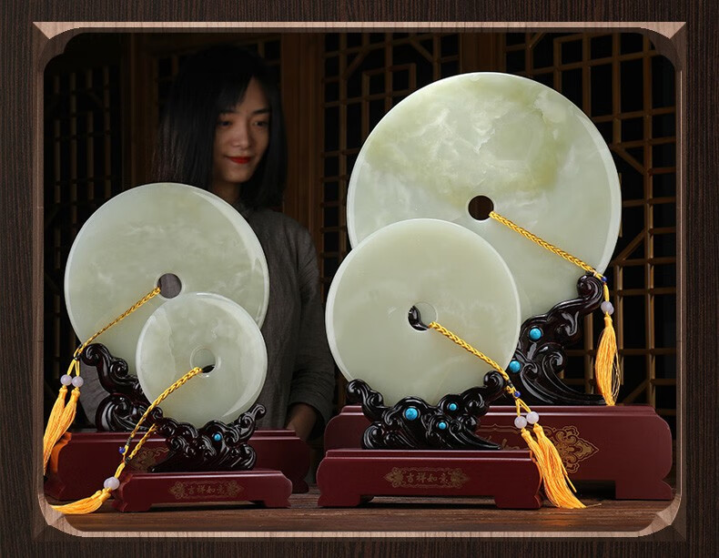 佰爵京客特大号玉石平安扣摆件公司前台摆设酒店别墅玉石圆扣大装饰品