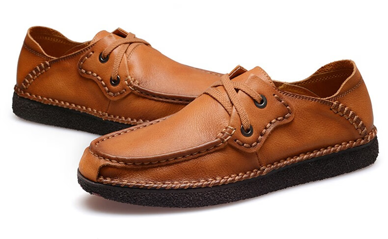 威登羊休闲皮鞋男鞋真皮时尚商务男士皮鞋男系带头层牛皮手工户外 a