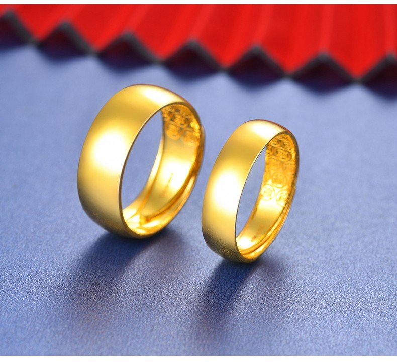 荟萃楼珠宝黄金光面戒指999足金活口天元光圈指环男女情侣对戒中版cka