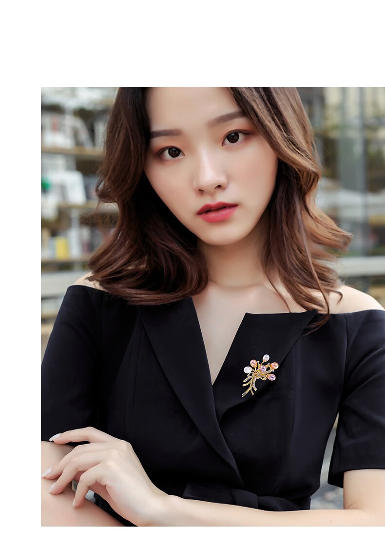 qlady女士珍珠胸花胸针女简约奢华气质花束毛衣西服配饰别针百搭围巾