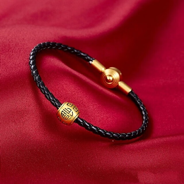 周先生黄金999无氰5d福字转运珠手串情侣男女通用款 约0.