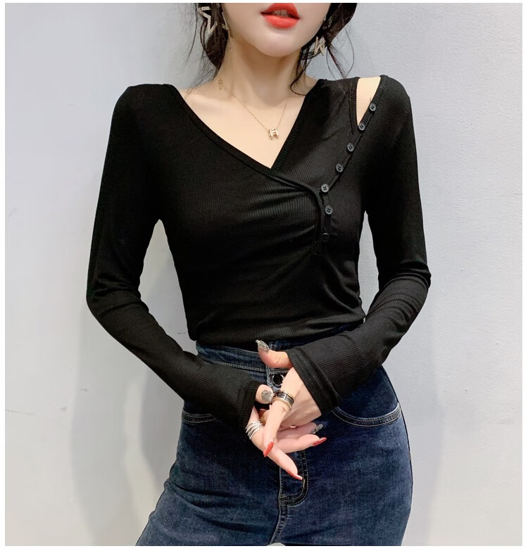 方悦妃2020今年的新款秋装上衣服青年女装时尚潮流个性拼接漏肩外穿秋