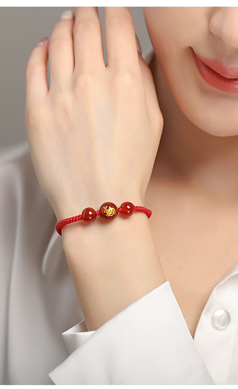 红玛瑙十二生肖手绳女生属相本命年红绳烫字转运珠手链手工编织个性