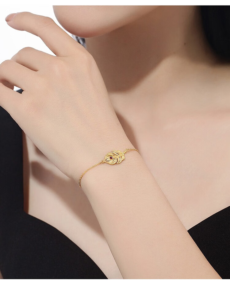 明牌珠宝传家金系列惊鸿足金古法黄金镶嵌红宝石花丝工艺手链女款afk