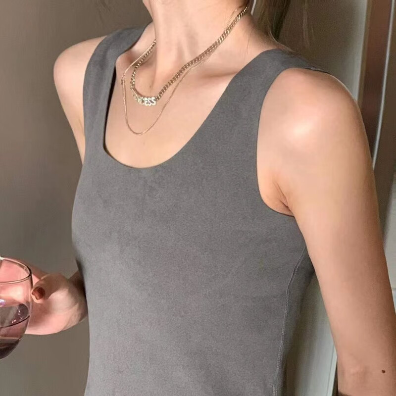 106073-瑞煌美范 热款无缝轻暖小背心无痕双面保暖吊带上衣女士内穿修身打底衫 肤色+粉色【拼色双面背心2件装】 L码 建议80-109斤-详情图