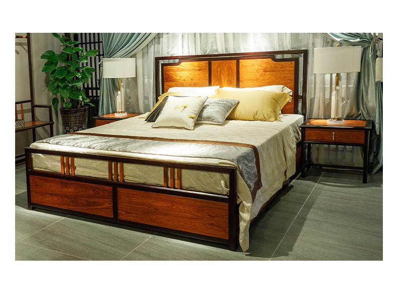 林旭家居现代新中式东方荟苏梨同款皮床带软靠全实木主卧双人床大床婚