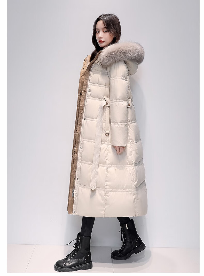 雅鹿羽绒服女中长款过膝加厚连帽修身显瘦狐狸毛领超长冬装外套hn