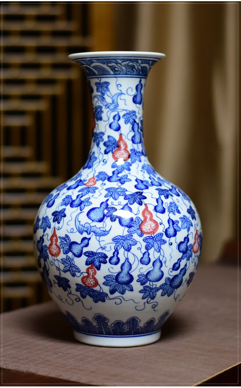 卓正景德镇青花瓷花瓶仿古葫芦中式家居客厅玄关插花装饰品陶瓷器送