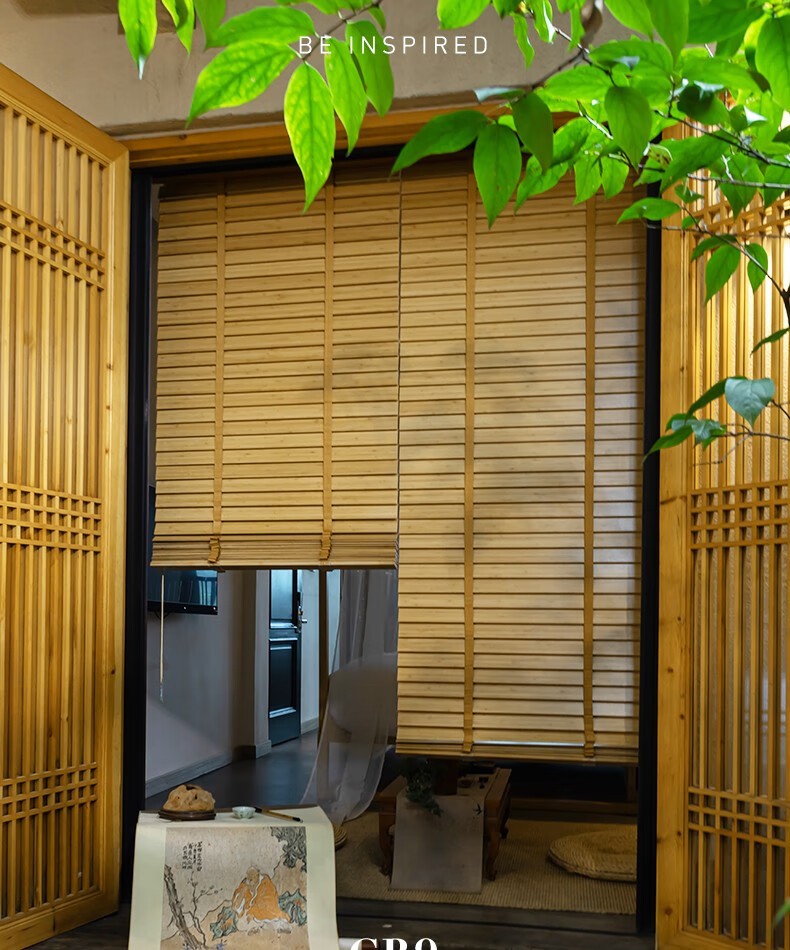 cr9天然竹百叶窗帘遮光竹子卧室书房客厅遮阳百叶帘定制双边操作左调