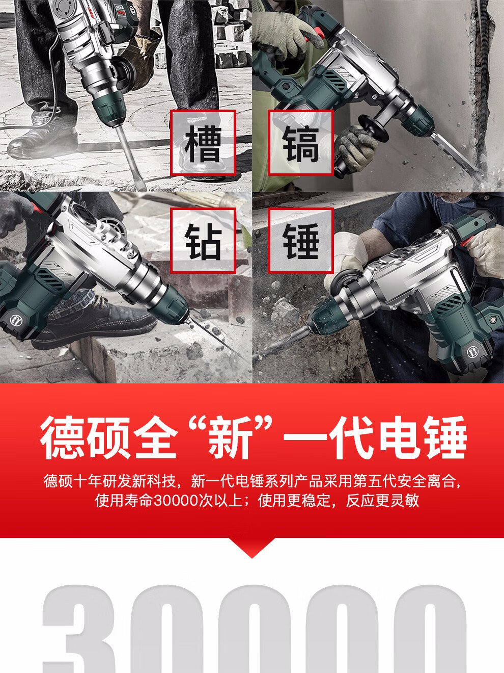 德硕电锤冲击钻大功率重型电锤电镐两用多功能电锤德硕29m01安全离合
