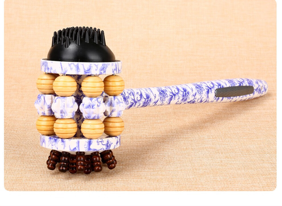 多功能木质敲打锤磁疗按摩棒经络拍打腿部背部肩颈家用按摩的锤子青花