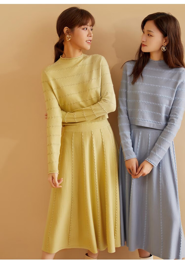 哥弟女装小烟管领葱纱短款长袖针织衫女a300826蓝m3码