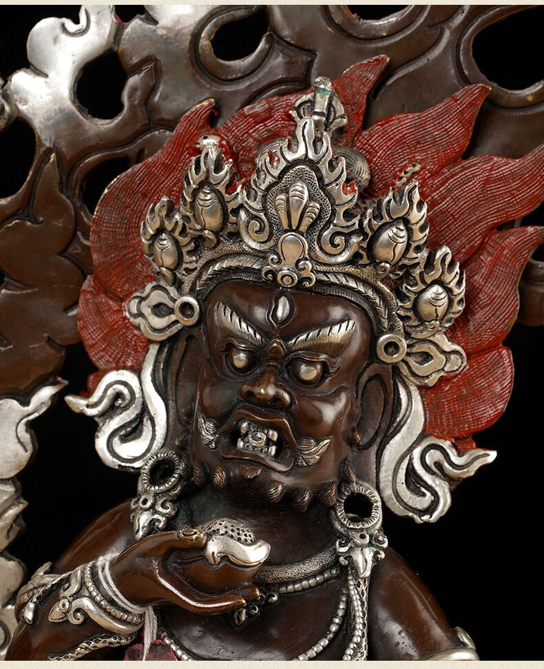 艺巅吉彩 黑财神佛像10寸尼泊尔纯铜镀银手工藏传五路财神供佛摆件 10