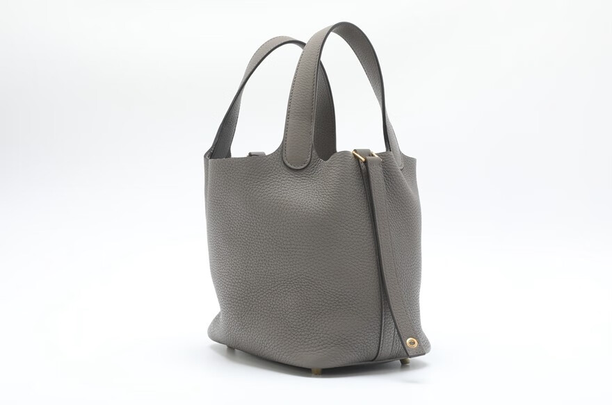 【二手95新】爱马仕hermes 18菜篮子锡器灰金扣手提包 女士包袋【图片