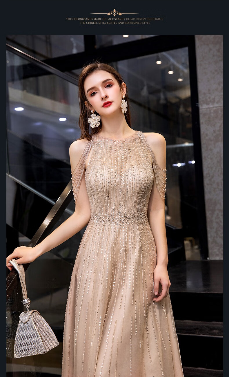 晚礼服女a字摆大码主持新娘订婚敬酒时尚气质优雅高档宴会连衣长裙