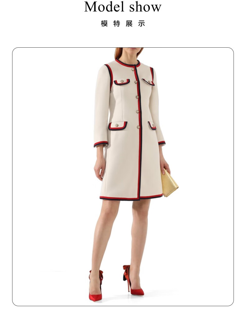 gucci古驰女装奢侈品女士珍珠扣羊毛大衣外套544855黑色38