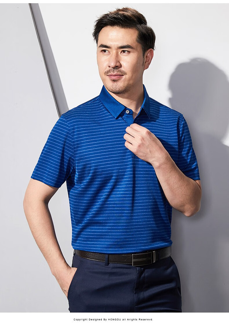 短袖t恤男中老年桑蚕丝短袖t恤翻领中年男士t恤衫 tm20008-2 185/100a