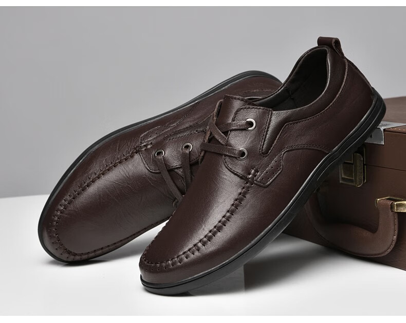 金迈王百搭皮鞋男真皮商务正装头层牛皮纯牛皮软皮中年人系带休闲鞋男