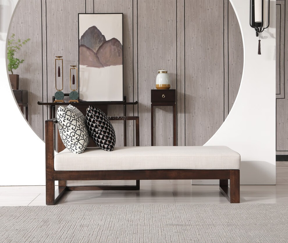 壹设新中式实木雕花罗汉床客厅布艺沙发组合家具现代禅意中式别墅酒店