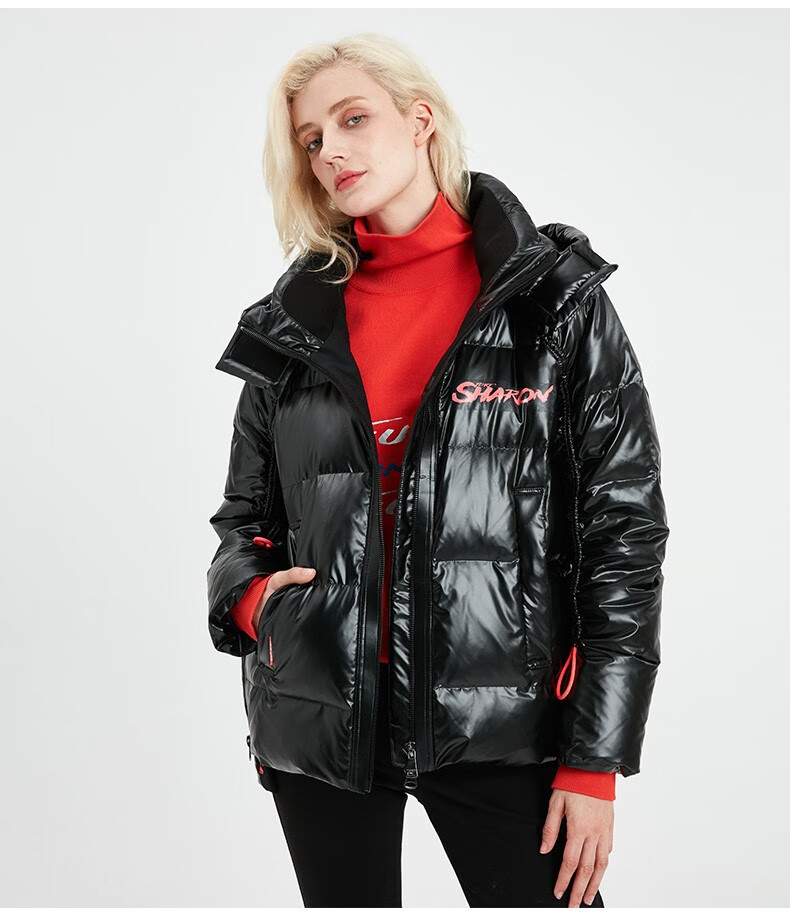 雪伦羽绒服女短款鹅绒亮面面包服秋冬外套商场同款sharon 20312 银色 