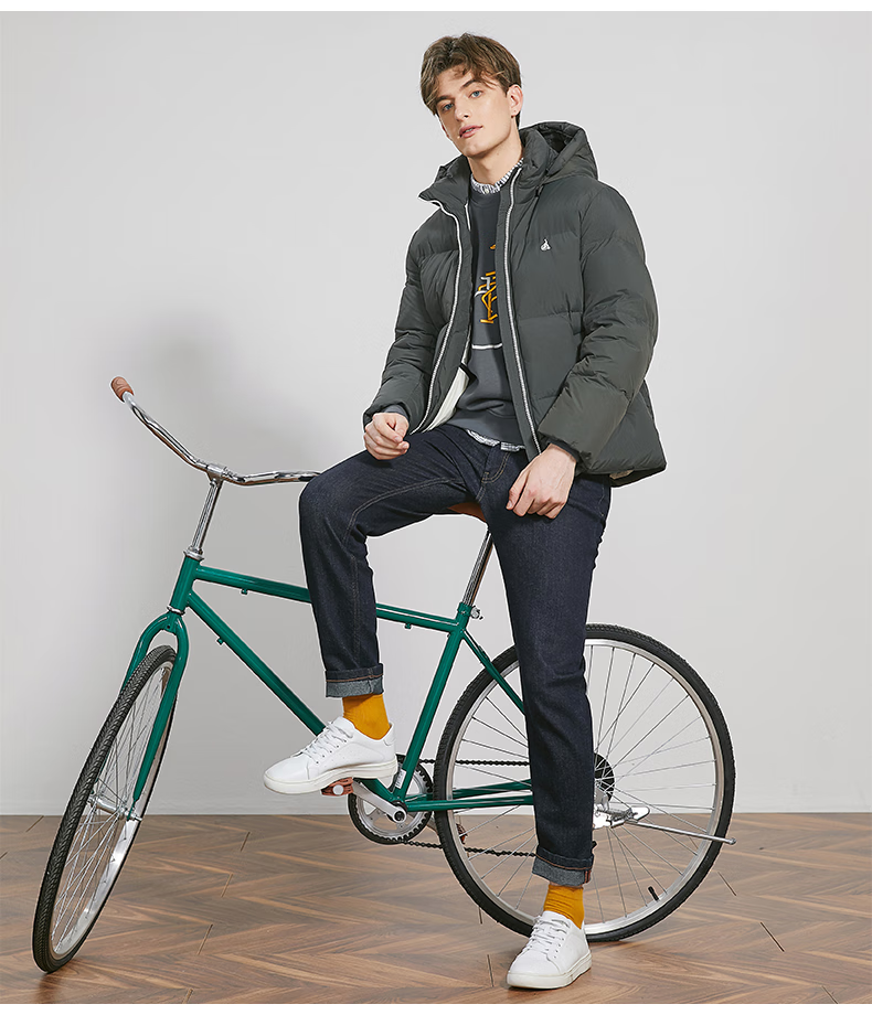 beanpole滨波秋冬款男士可脱卸帽保暖拉链设计羽绒服 卡其色 180/96a