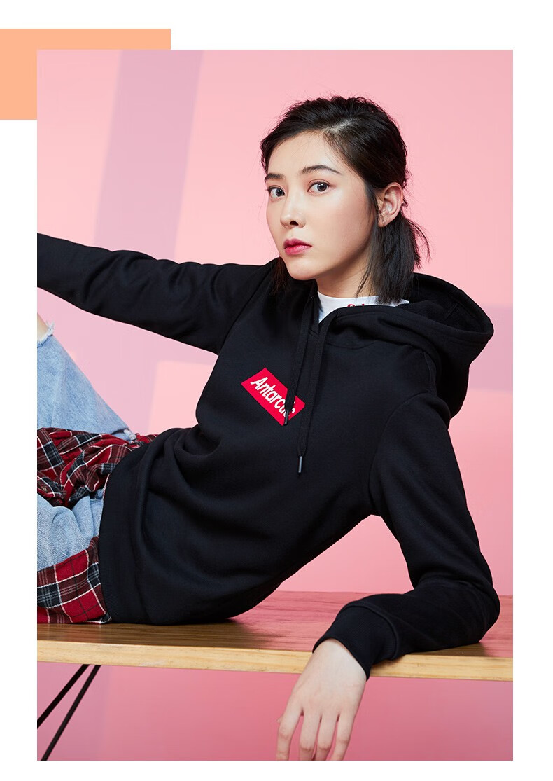 安踏卫衣女士加绒运动连帽卫衣衫休闲运动2020秋冬新品舒适针织套头