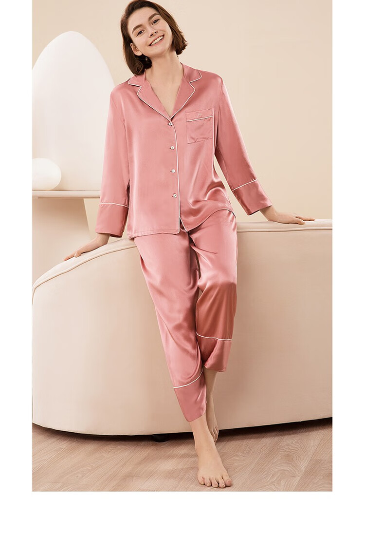 siduopu轻奢品牌真丝睡衣女长袖两件套桑蚕丝睡衣女薄款丝绸居家服女