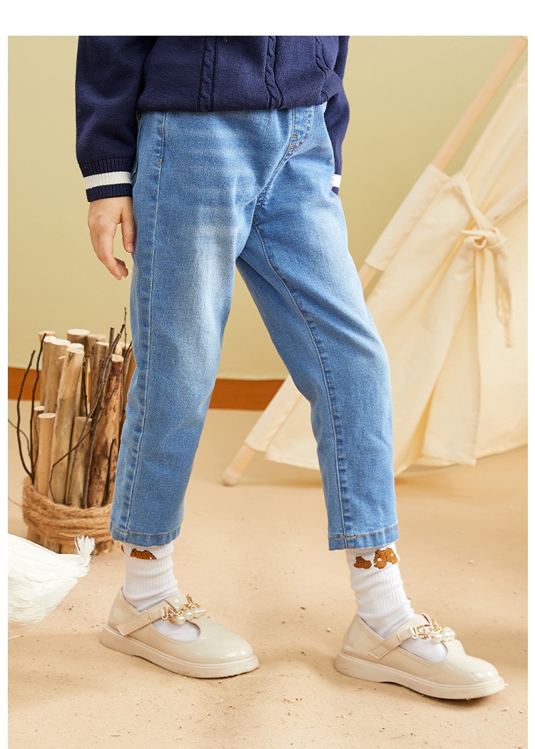 童装女童双层牛仔长裤加绒款牛仔裤冬季新款时尚百搭中大童蓝牛仔120