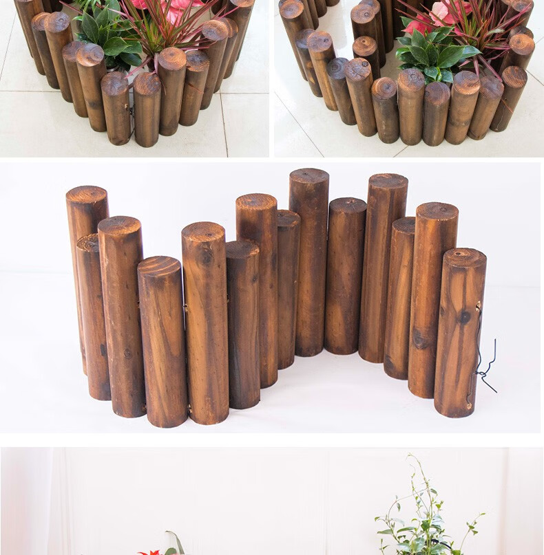户外园艺围栏碳化防腐小木桩围栏花园木桩圆木实木栅栏木篱笆菜园 20