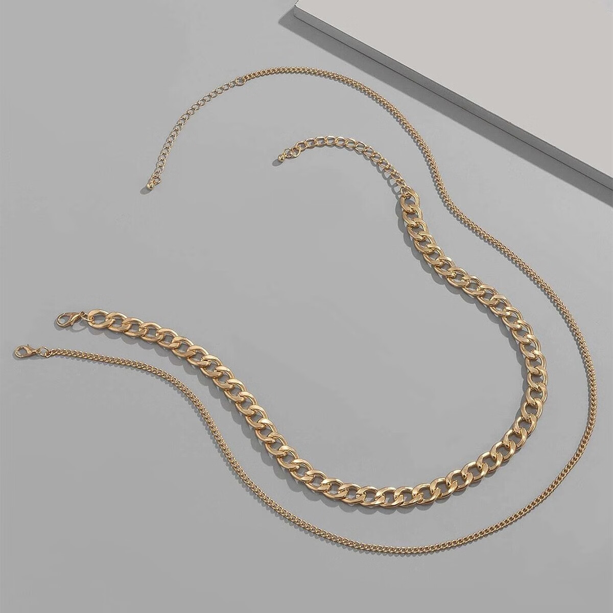 戚小米项链男潮时尚简单经典款男士粗链条项链套装2条嘻哈朋克风男士