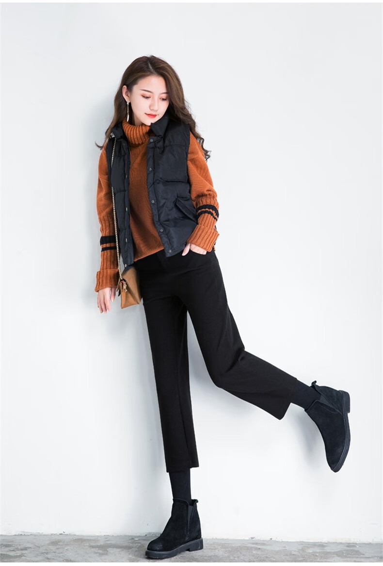 牧狮德毛呢裤女2020秋冬垂感直筒裤高腰八分九分小个子宽松加厚显瘦