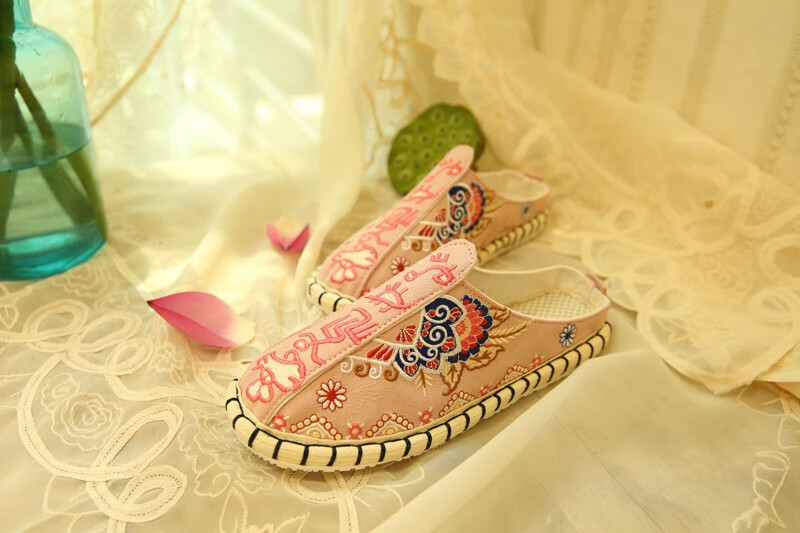 娟的绢中国风手工老北京布拖鞋千层底刺绣包头绣花拖鞋居家外穿xyz5