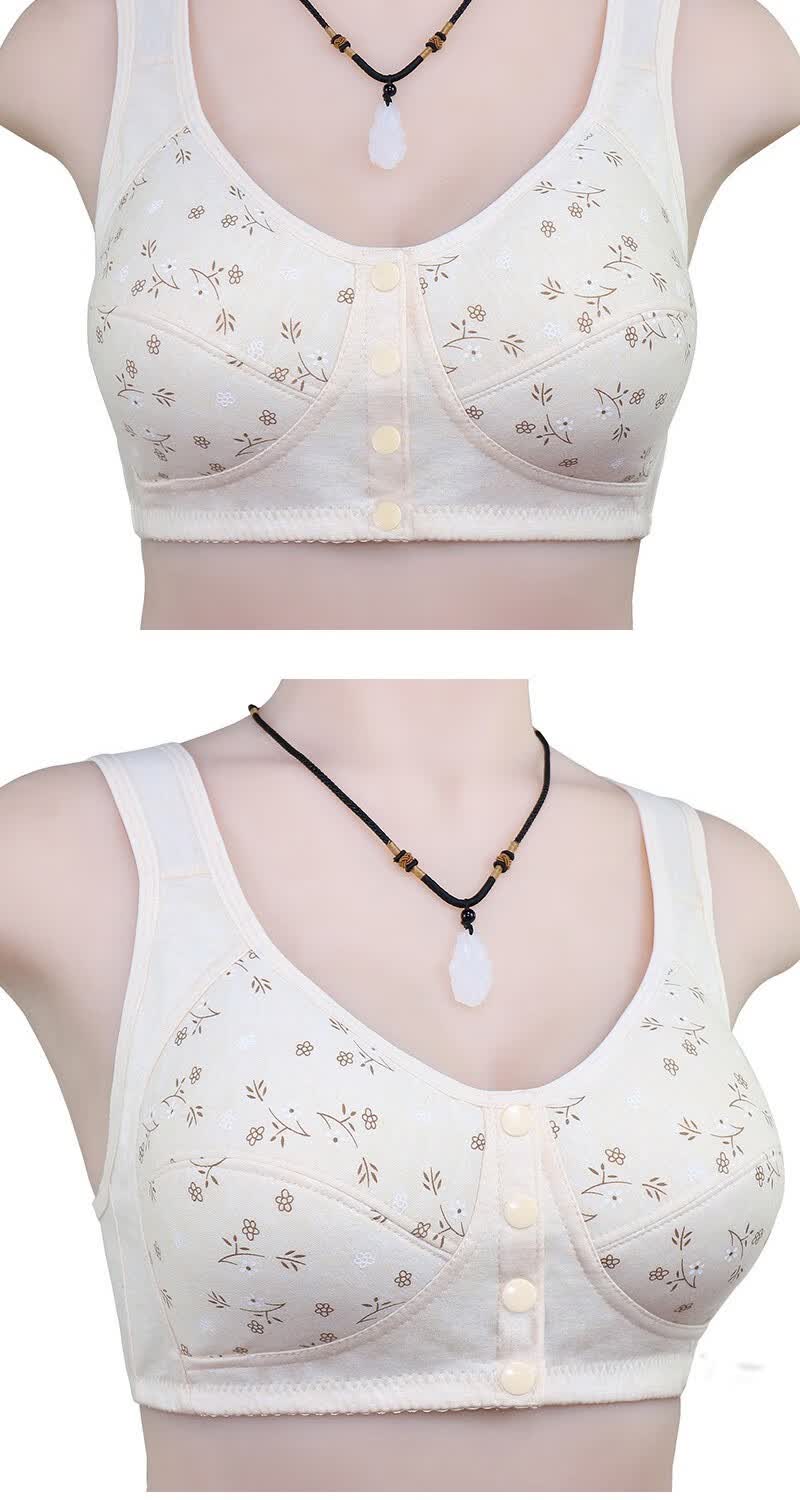 中老年文胸妈妈妇女前排扣无钢圈大号码棉内衣薄收副乳胸罩背心式yy