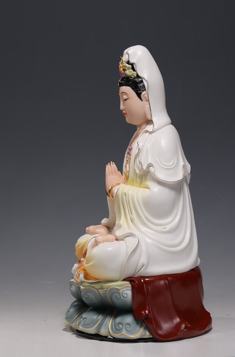 微美13吋18吋双手合十观音像陶瓷观音佛像工艺品摆设摆件供奉 白瓷款