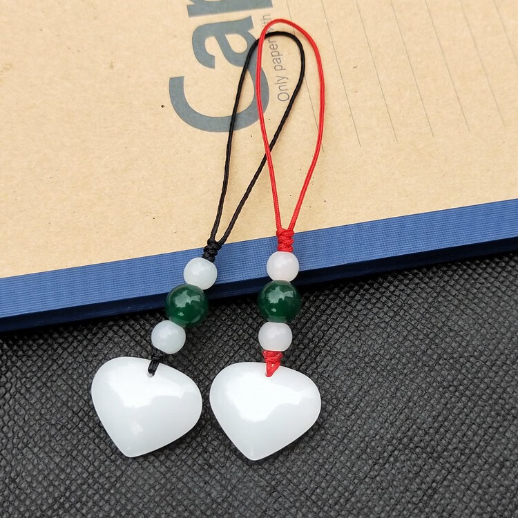 手机挂件 创意仿白玉心形吊坠手机链韩国男女情侣挂件桃心石头饰品可