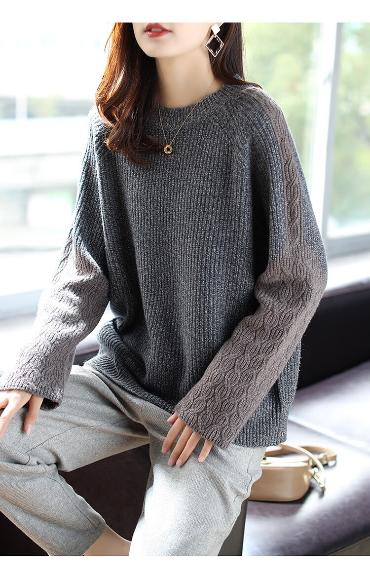 fabeisha品牌毛衣女2020冬装新款宽松圆领羊毛针织上衣 灰蓝色 m