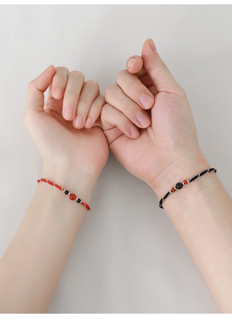 jg异地恋情侣手链一对925银小众设计日韩情侣款手绳森系红线牵s925银